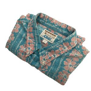 Vintage Kahala Reverse Print Hawaiian Shirt Mens LARGE Floral Striped Hibiscus